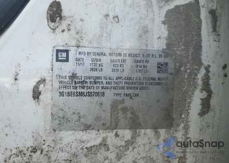 2018 Chevrolet Cruze Lt z USA, uszkodzony, nr VIN 3G1BE6SM8JS570618